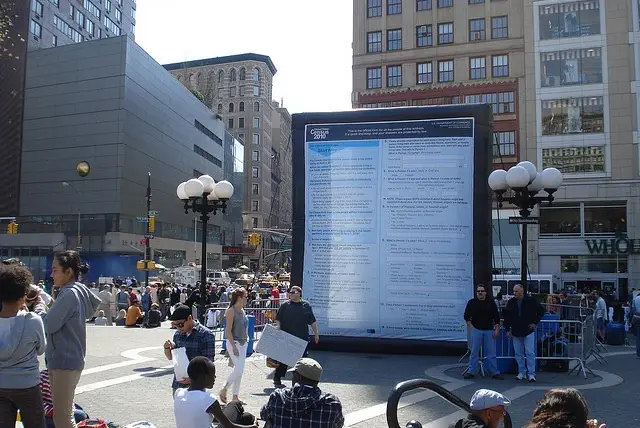 An inflatable 2010 Census form on display in Union Square in March, 2010